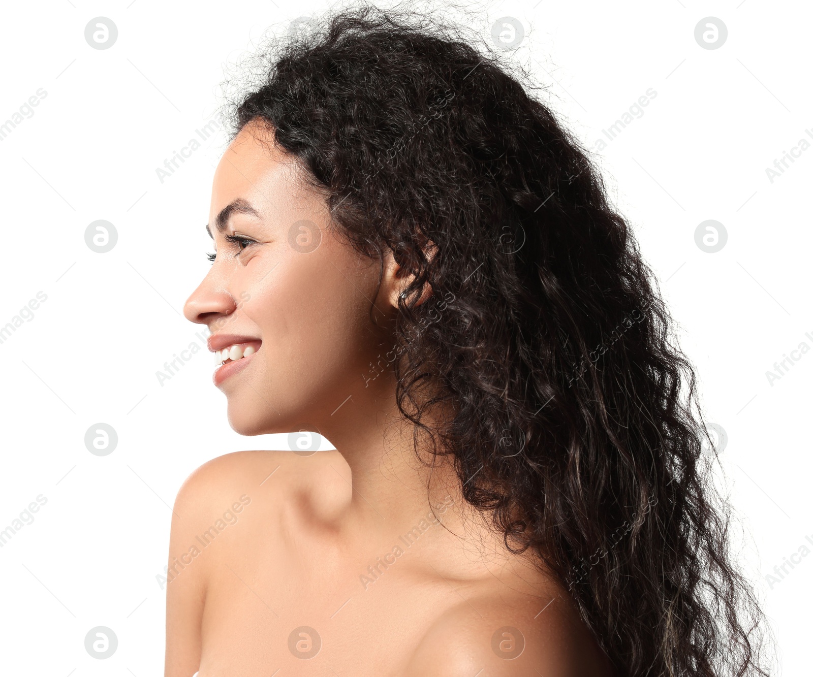 Photo of Cosmetology. Beautiful woman with perfect skin on white background