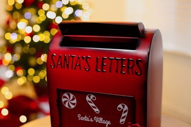 Photo of Santa Claus mailbox indoors, closeup. Christmas tradition