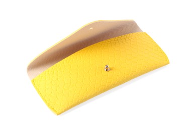 Photo of One yellow glasses case isolated on white