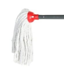 Photo of String mop isolated on white. Cleaning equipment