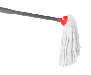 Photo of String mop isolated on white. Cleaning equipment