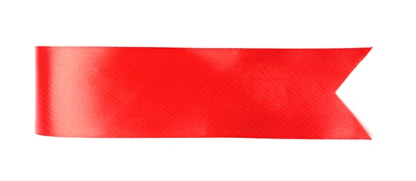 Photo of One red ribbon bookmark isolated on white, top view