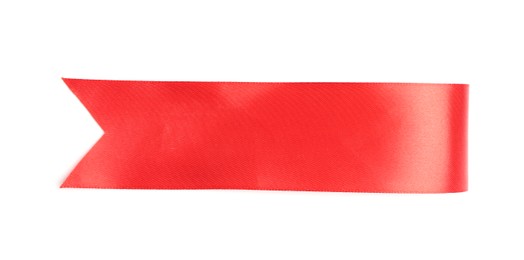 Photo of One red ribbon bookmark isolated on white, top view