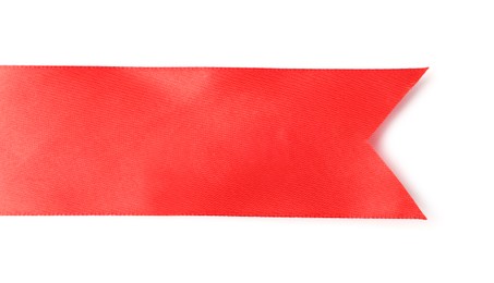 Photo of One red ribbon bookmark isolated on white, top view