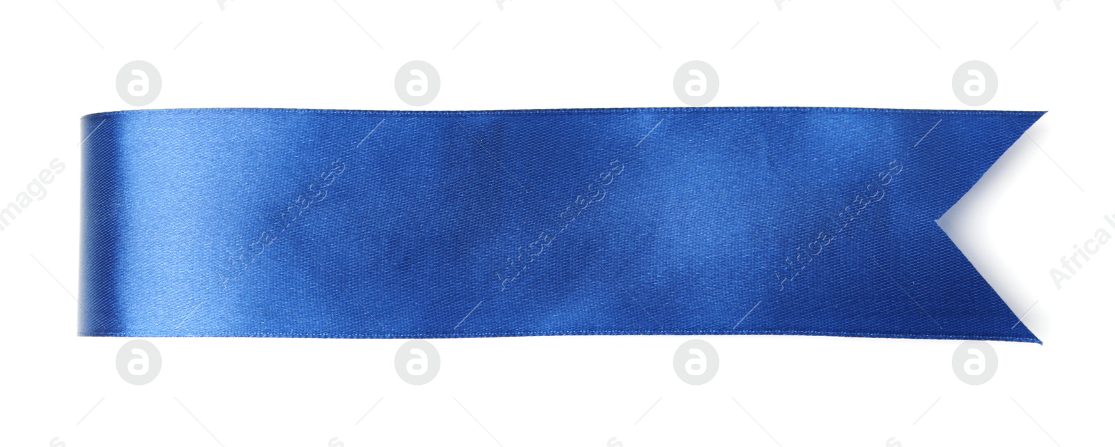 Photo of One blue ribbon bookmark isolated on white, top view