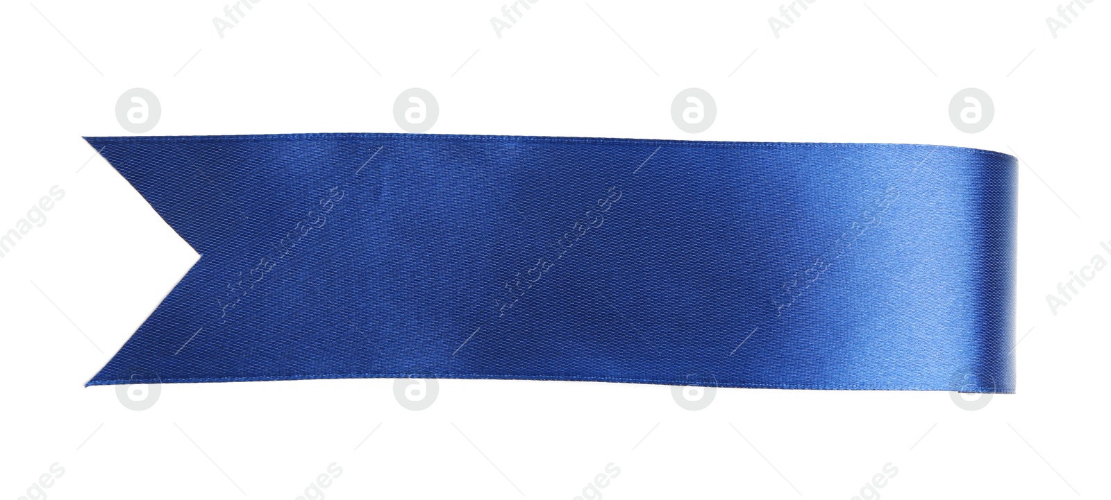 Photo of One blue ribbon bookmark isolated on white, top view