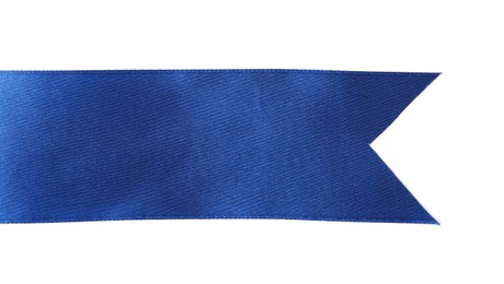 Photo of One blue ribbon bookmark isolated on white, top view