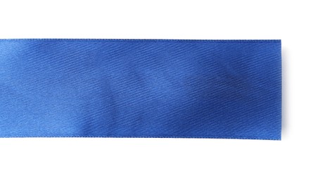 Photo of One blue ribbon bookmark isolated on white, top view