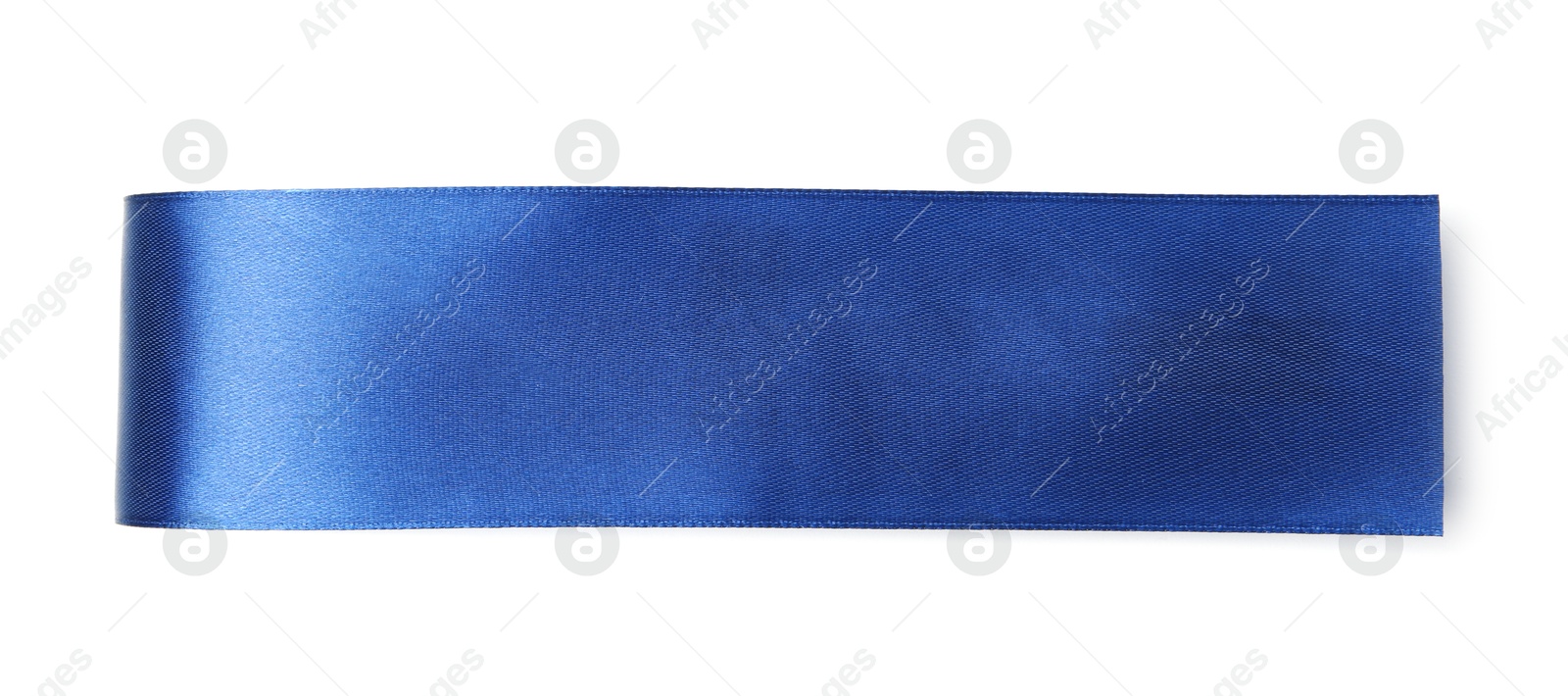 Photo of One blue ribbon bookmark isolated on white, top view