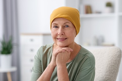 Photo of Portrait of senior woman with cancer at home