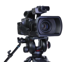 Photo of Modern professional video camera isolated on white