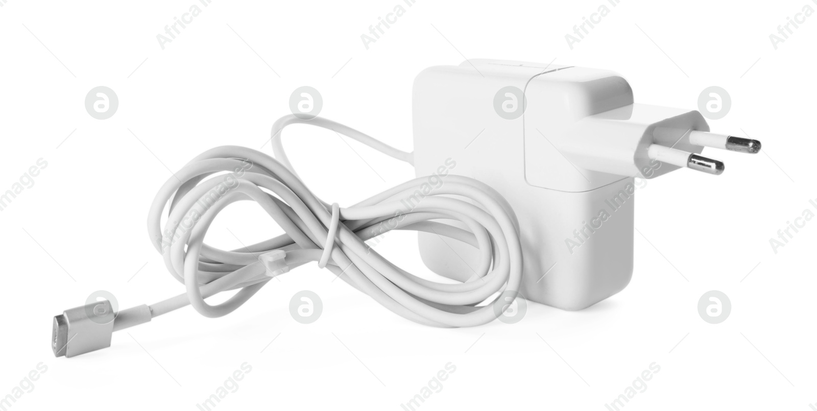 Photo of USB power adapter with charge cable isolated on white