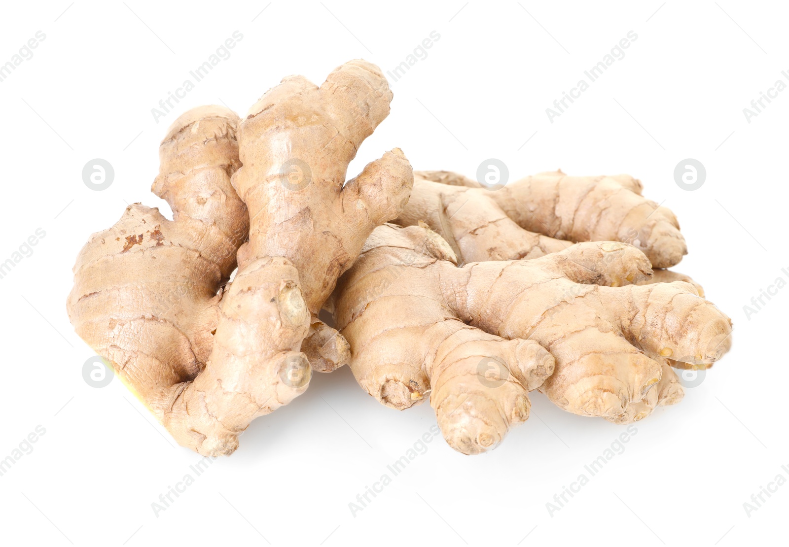 Photo of Fresh ginger isolated on white. Root vegetable