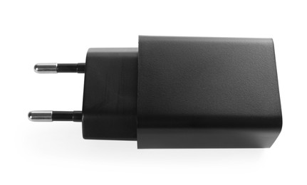 Photo of USB power adapter (charger) isolated on white, above view