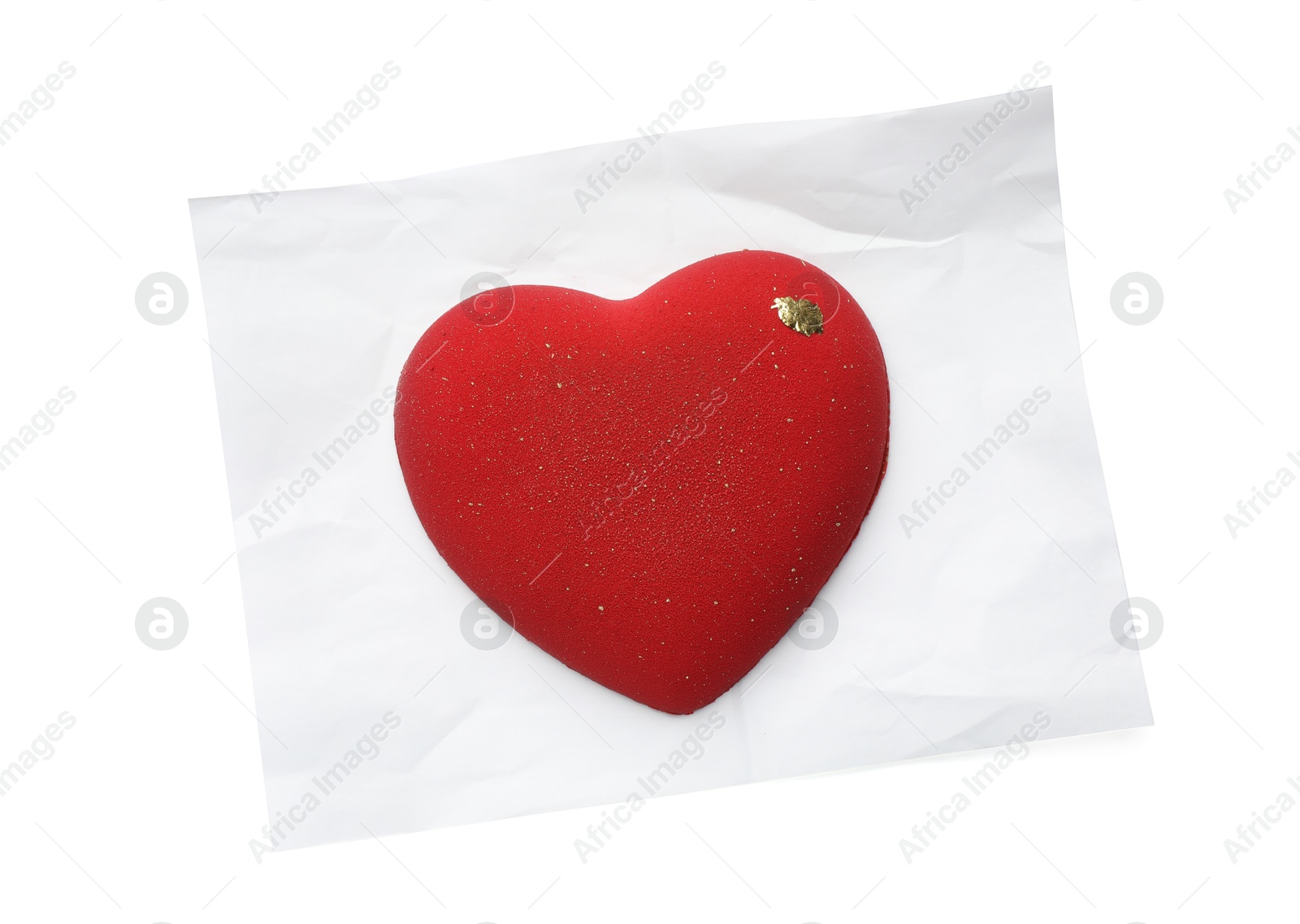 Photo of Heart shaped chocolate isolated on white, top view