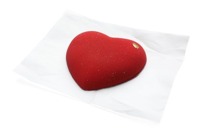 Photo of Red heart shaped chocolate isolated on white