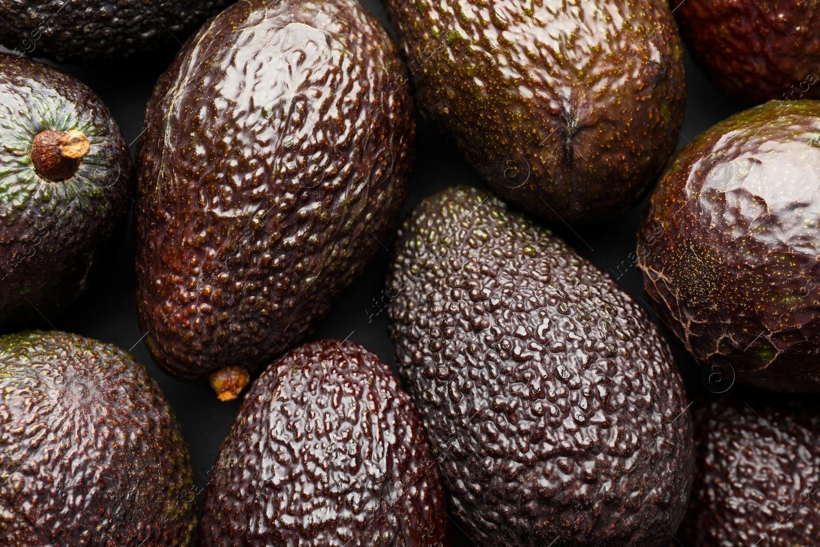 Photo of Many whole ripe avocados as background, closeup