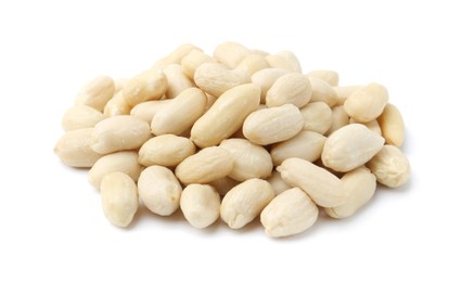 Photo of Pile of fresh peeled peanuts isolated on white