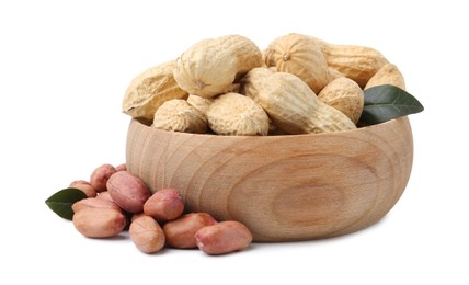 Photo of Fresh peanuts and bowl isolated on white