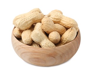 Photo of Unpeeled peanuts in bowl isolated on white