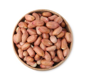 Photo of Fresh peanuts in bowl isolated on white, top view