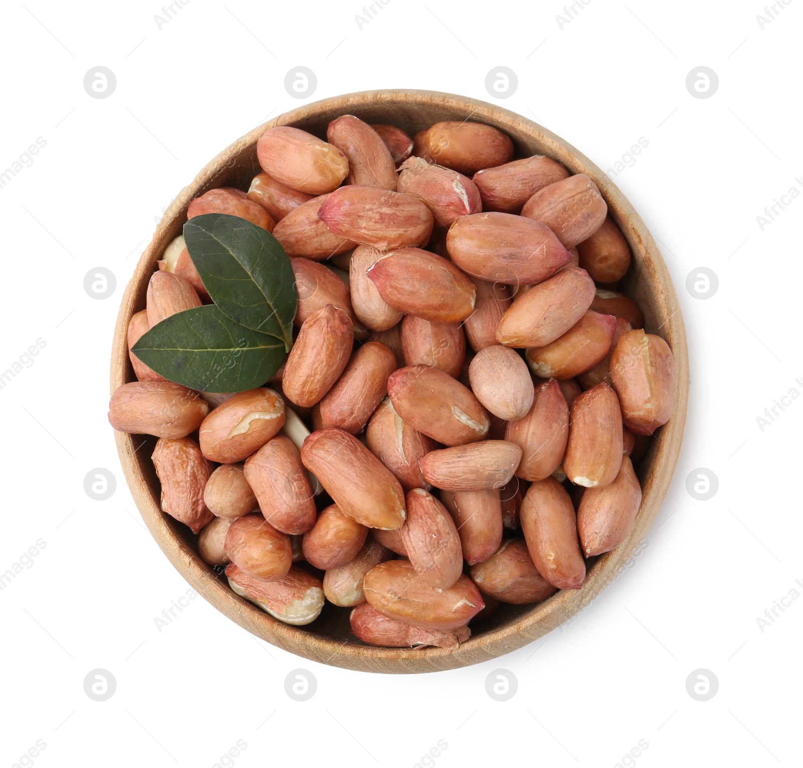 Fresh peanuts in bowl isolated on white, top view Photo of Fresh peanuts in bowl isolated on white, top view