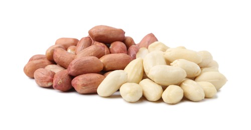 Photo of Pile of fresh peanuts isolated on white