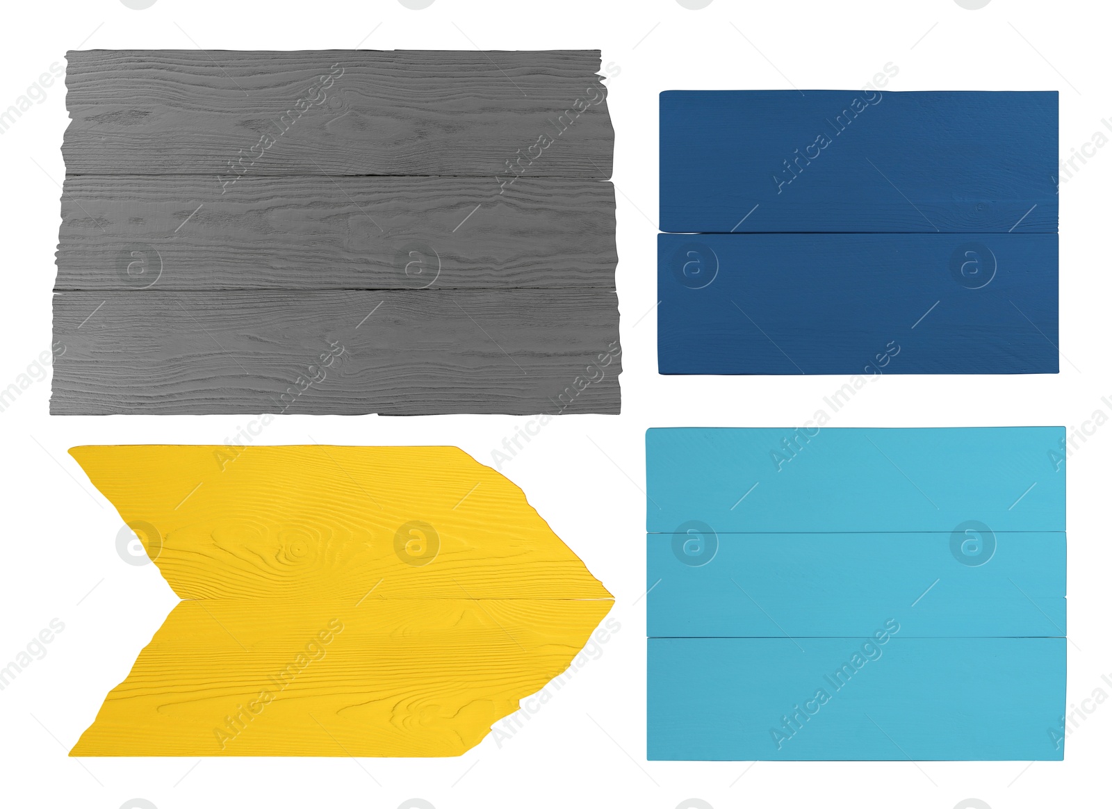 Wooden boards with space for design on white background, set Image of Wooden boards with space for design on white background, set