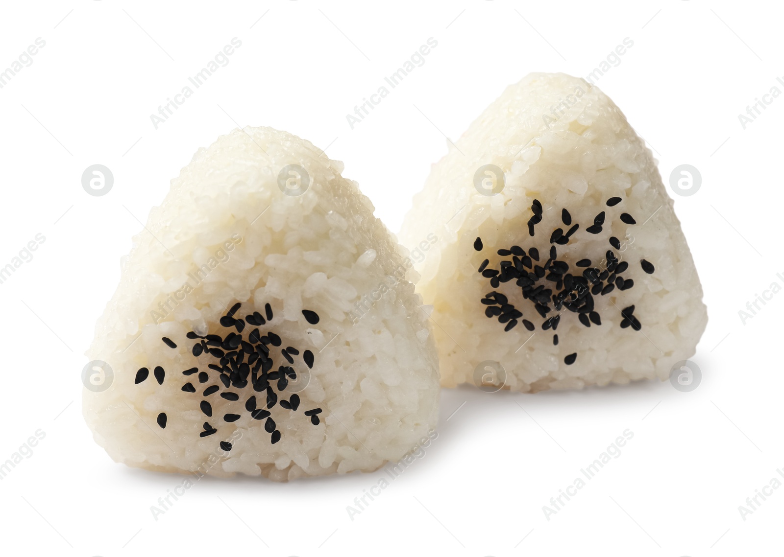 Photo of Rice balls (onigiri) isolated on white. Traditional Japanese dish