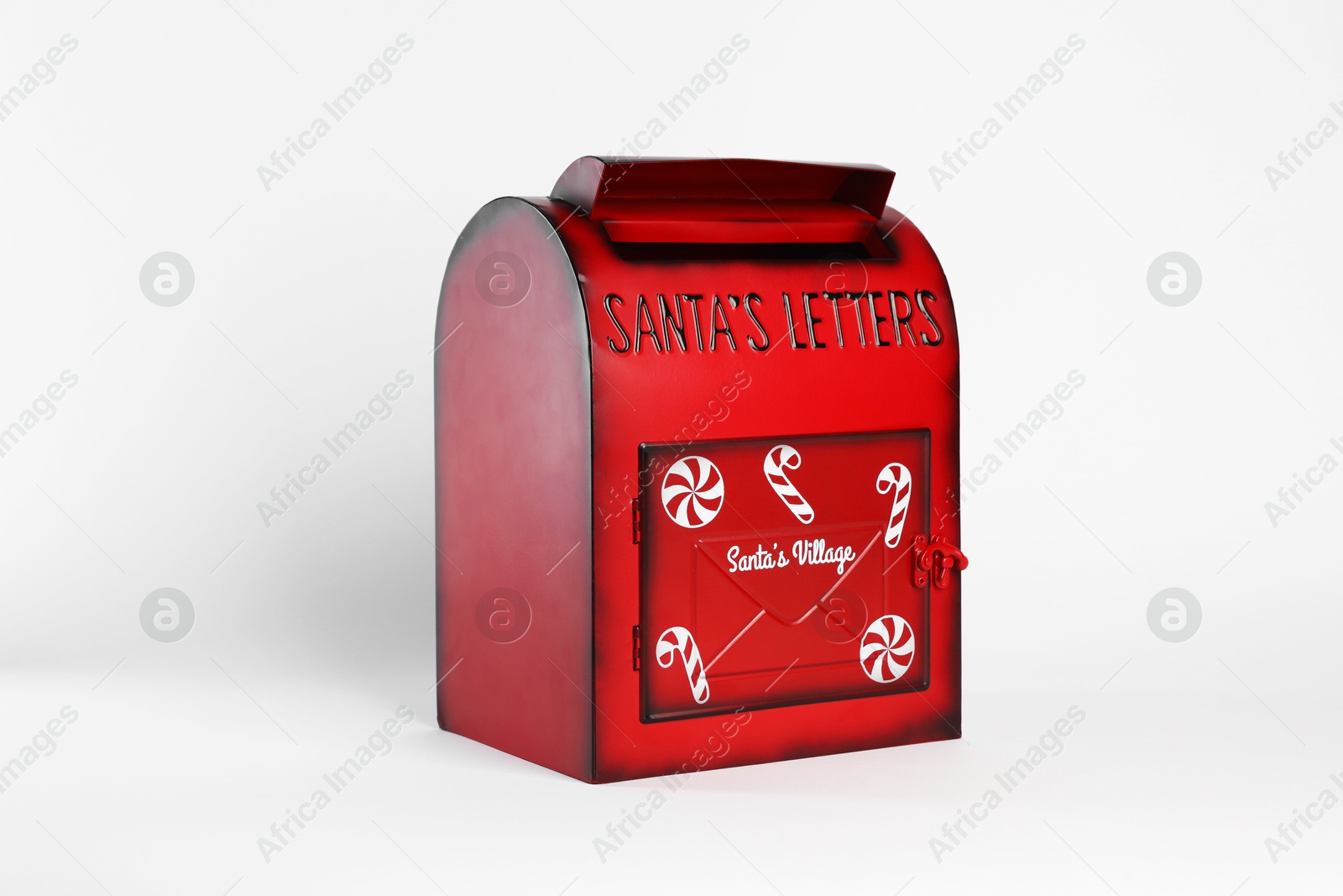 Photo of Santa Claus mail box on white background. Christmas tradition