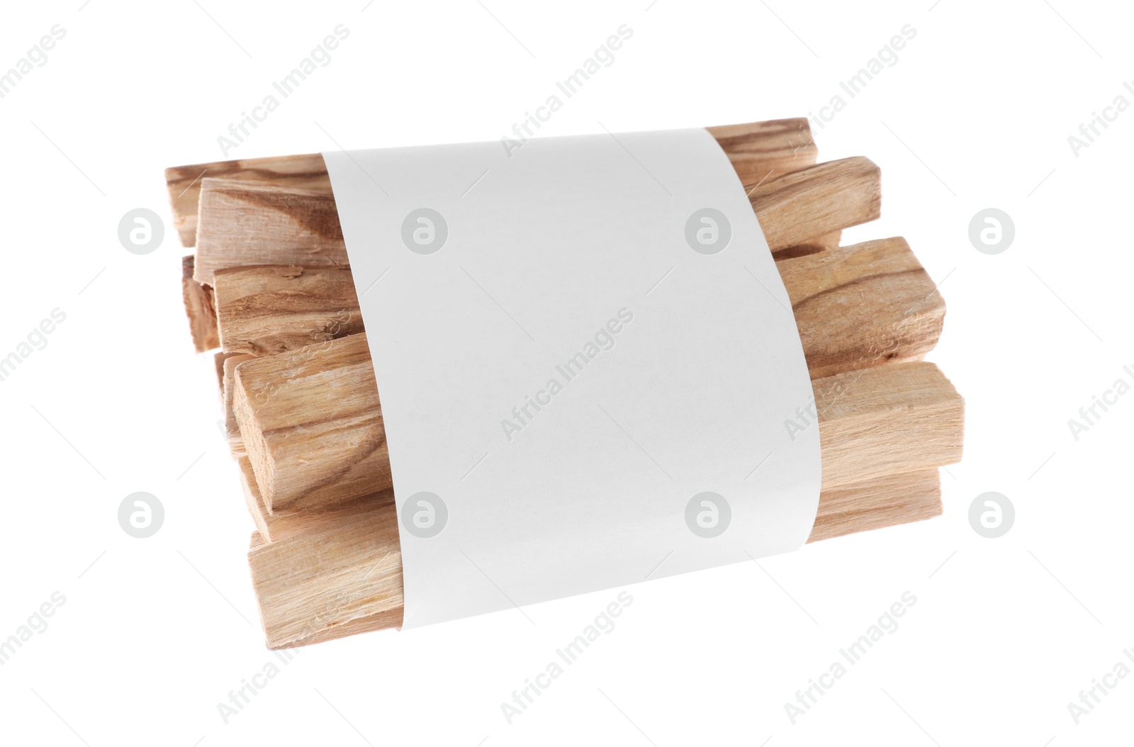 Photo of Palo santo sticks wrapped in paper on white background