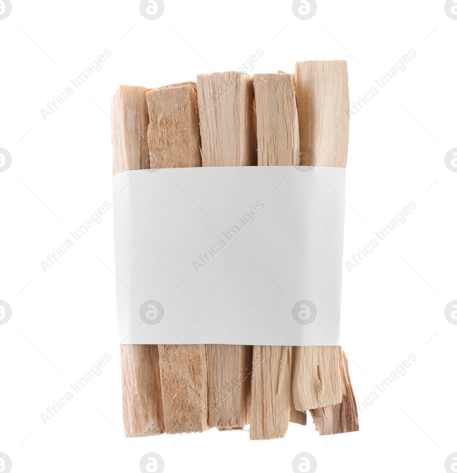 Photo of Palo santo sticks wrapped in paper on white background