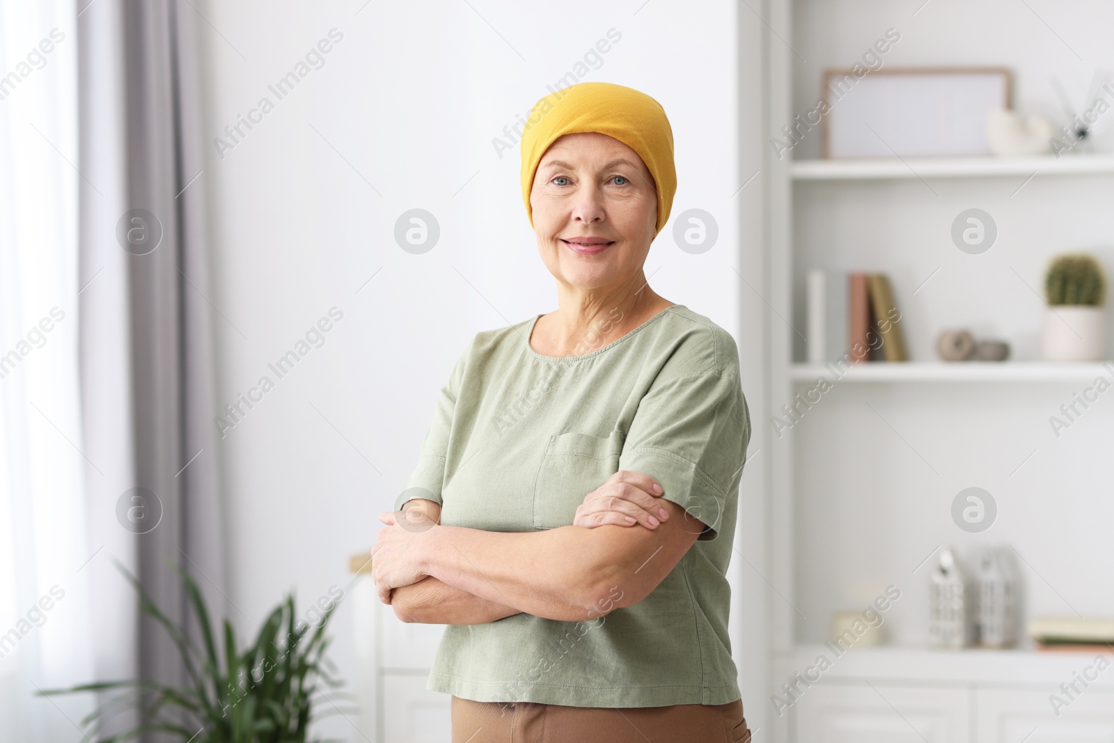 Photo of Portrait of senior woman with cancer at home