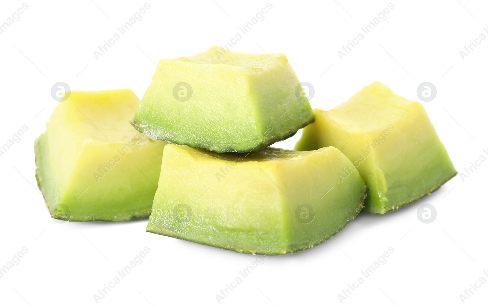 Photo of Pieces of ripe avocado isolated on white