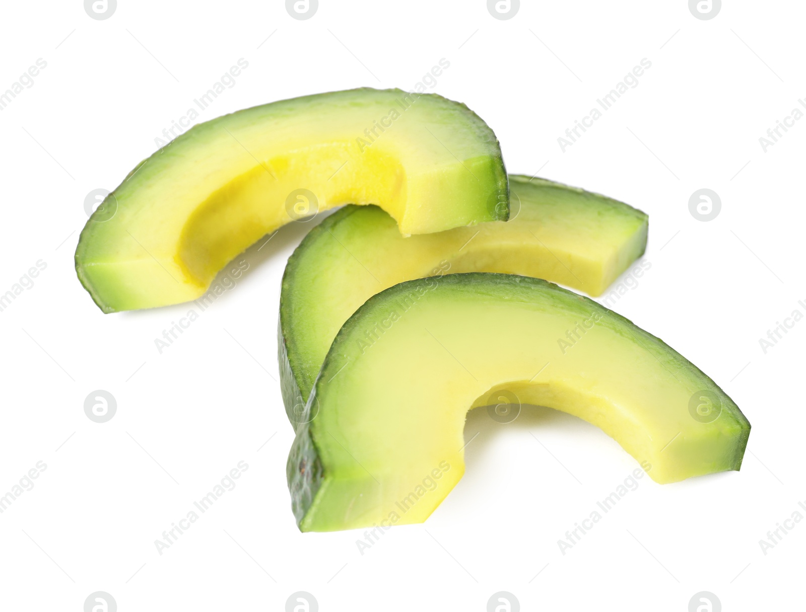 Photo of Pieces of ripe avocado isolated on white