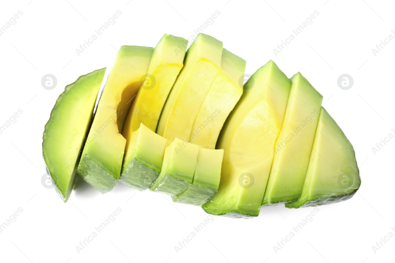 Photo of Pieces of ripe avocado isolated on white