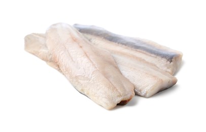 Tasty marinated herring fillets isolated on white