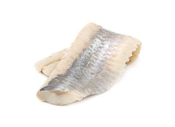 One marinated herring fillet isolated on white