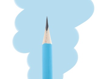 Image of Creative poster. Pencil and light blue stroke on white background