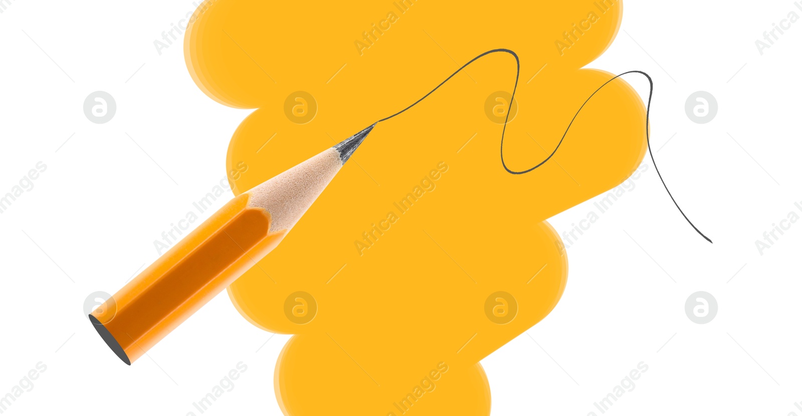 Image of Creative poster. Small pencil with drawn wavy line and orange stroke on white background. Banner design