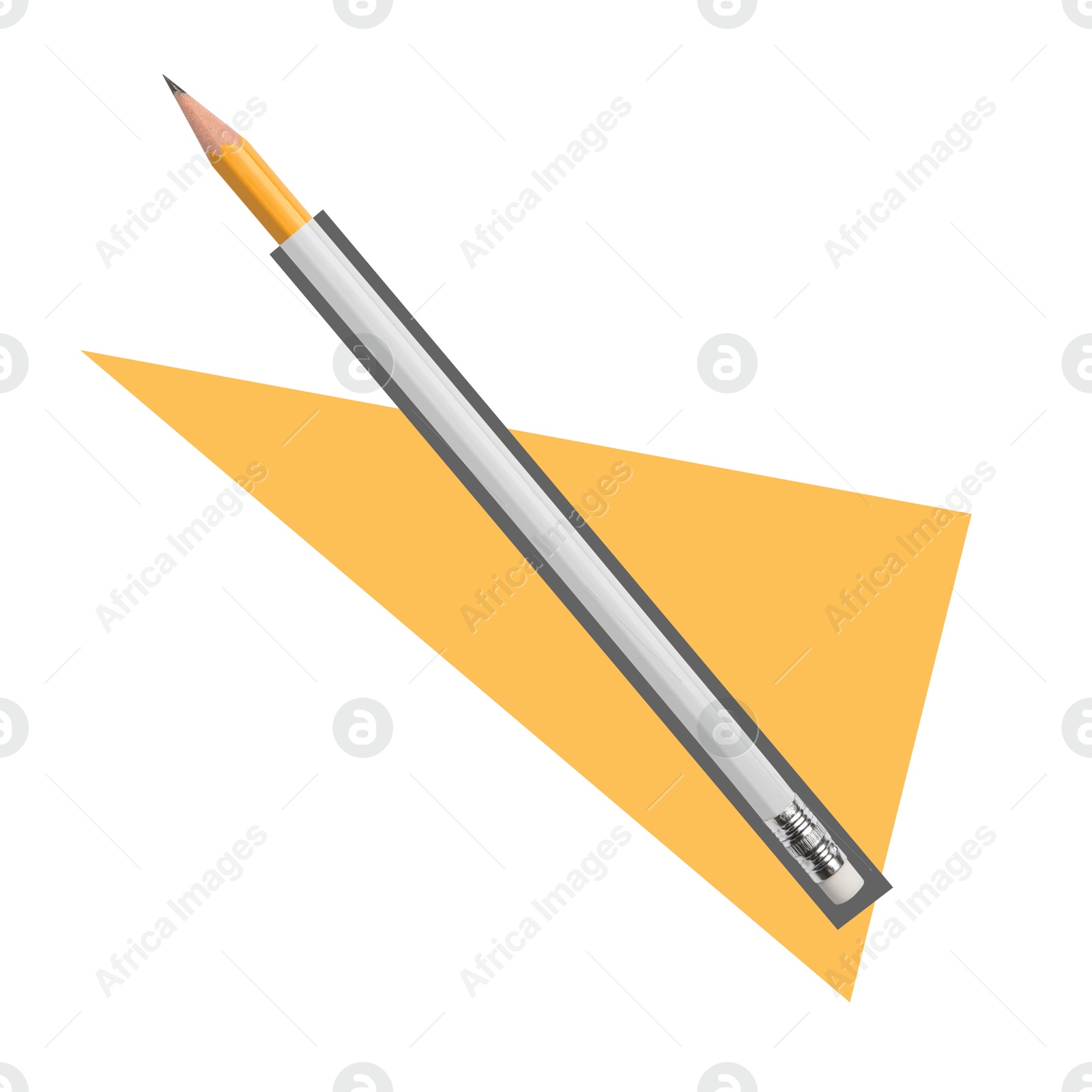 Image of Creative poster. Pencil and orange triangle on white background