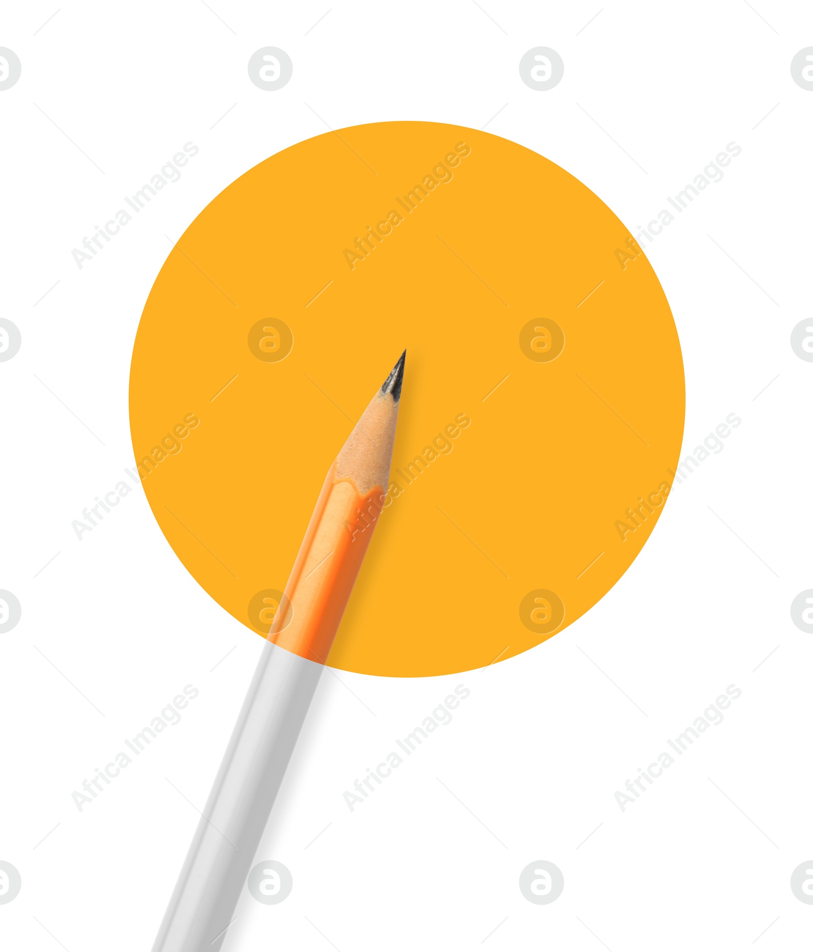 Image of Creative poster. White pencil turning into orange in orange circle on white background