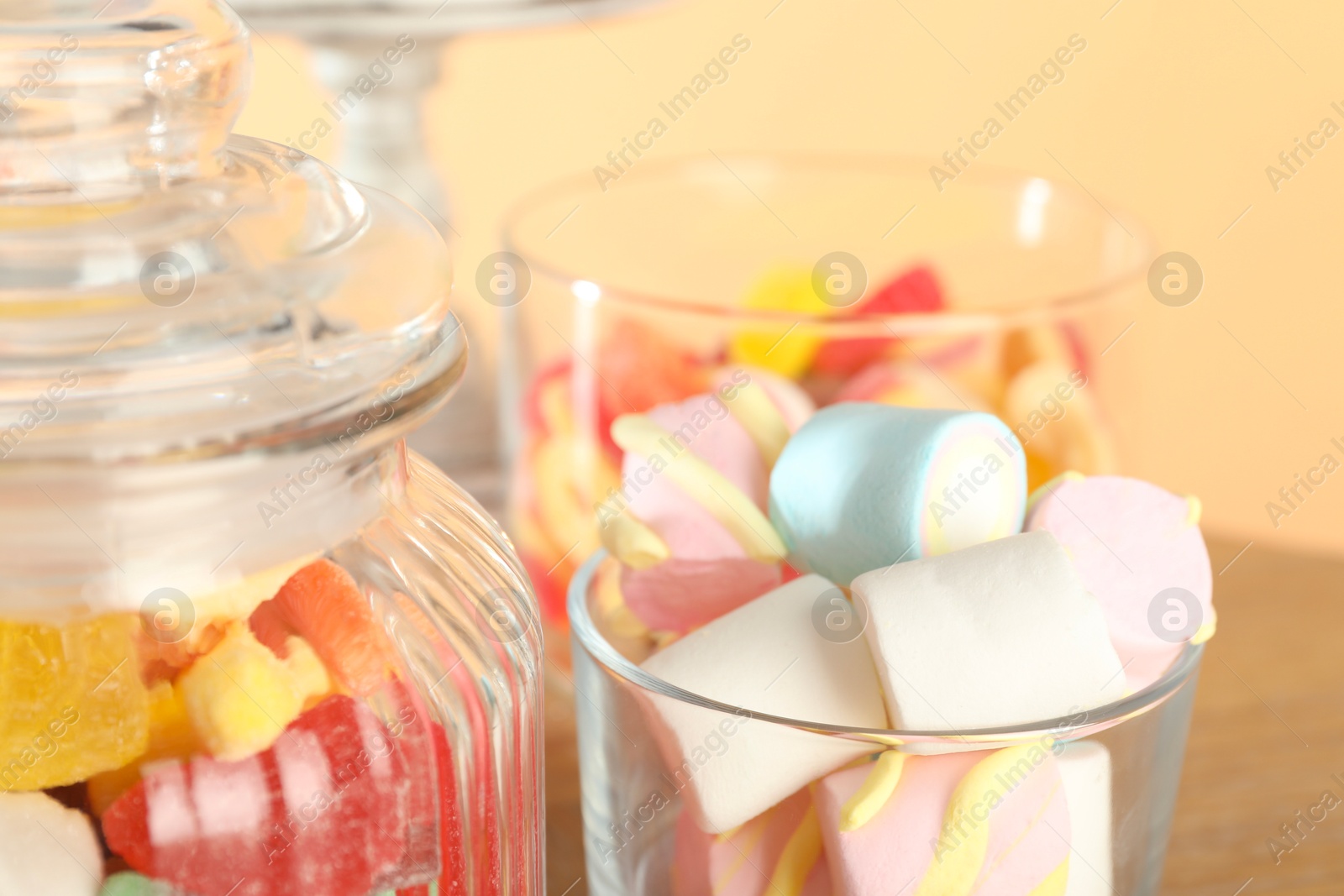 Photo of Candy bar. Many different sweets on table, closeup