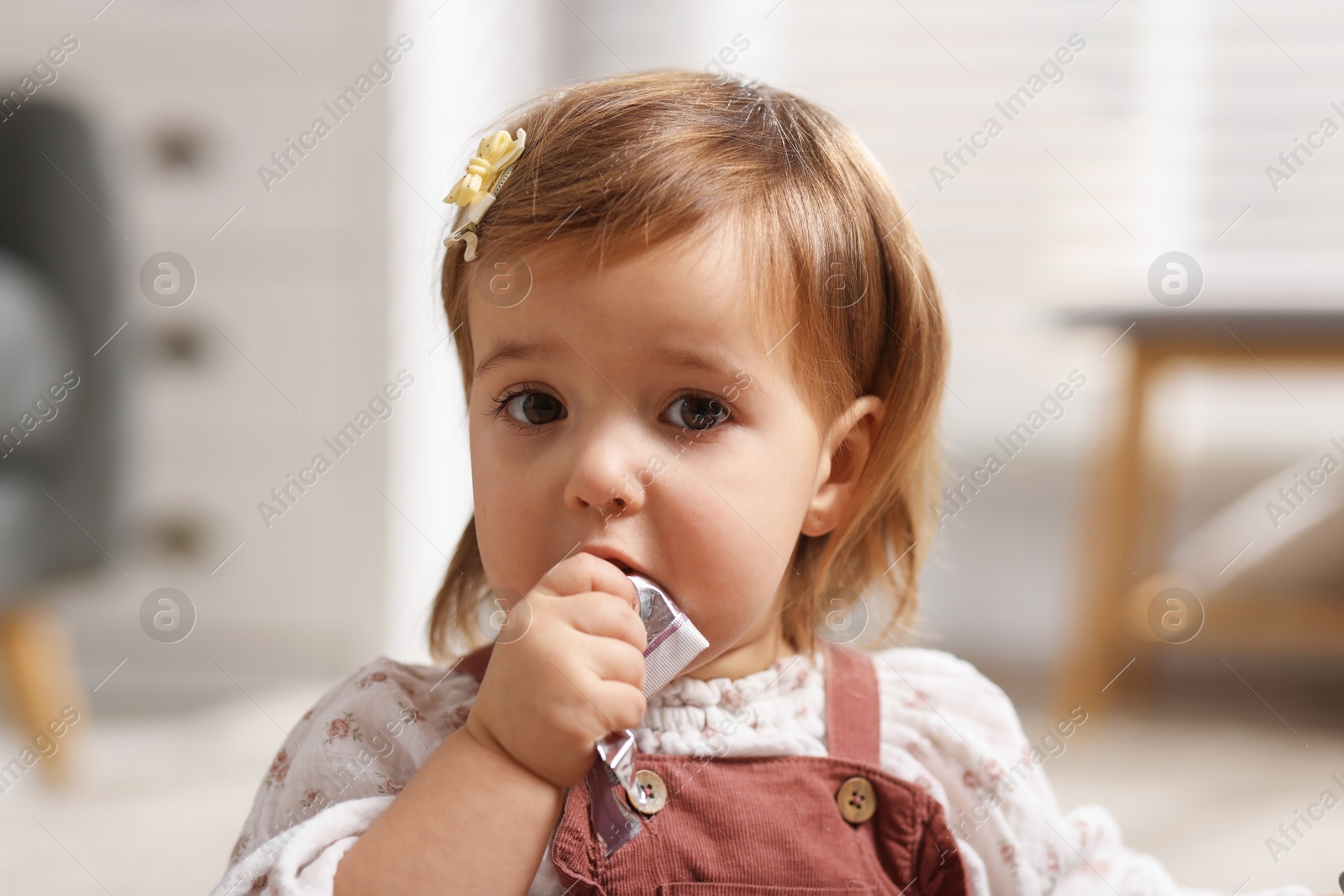 Photo of Portrait of cute little baby at home