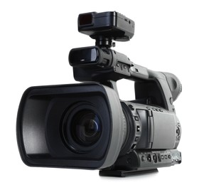 Photo of Modern professional video camera isolated on white