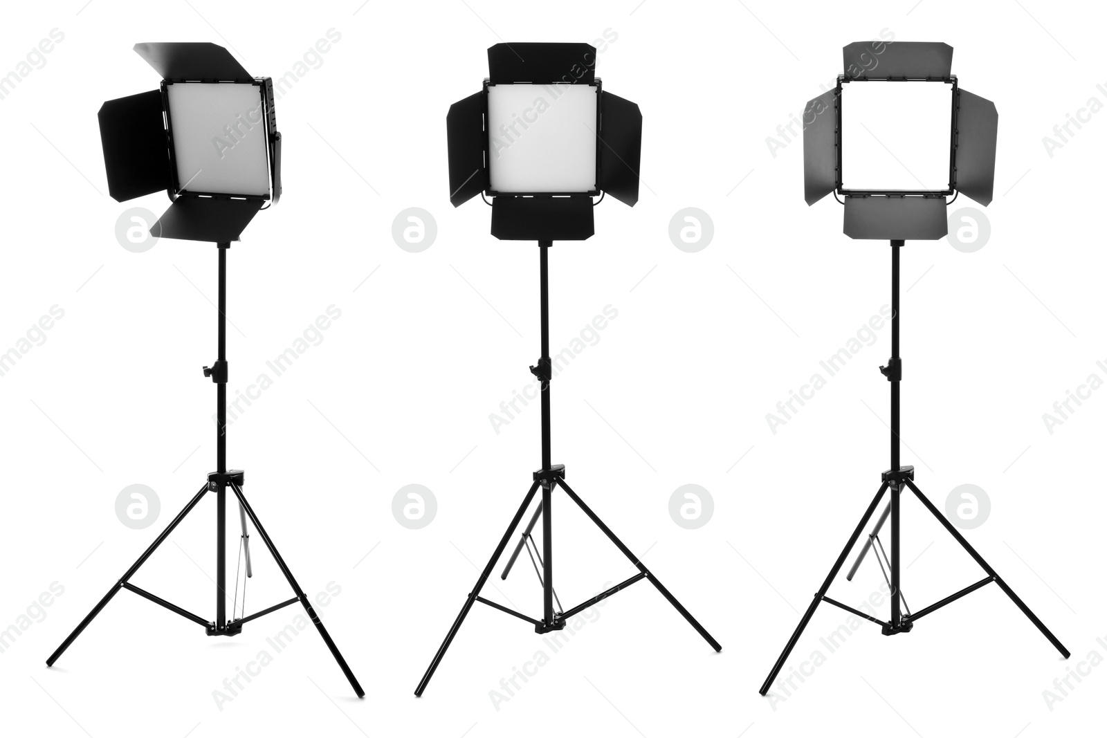 Image of Professional lightening equipment on white background, set