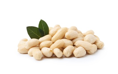 Photo of Pile of fresh peeled peanuts isolated on white