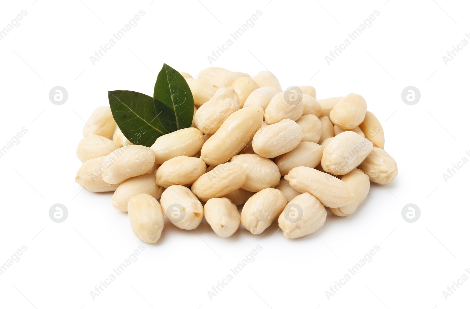 Pile of fresh peeled peanuts isolated on white Photo of Pile of fresh peeled peanuts isolated on white