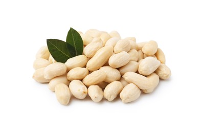 Photo of Pile of fresh peeled peanuts isolated on white