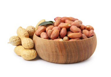 Photo of Fresh peanuts and bowl isolated on white
